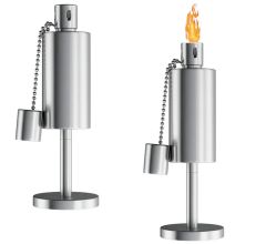 Fire &amp; Deco - Tuinfakkel - olielamp met Cilindrische  oliecontainer, van geborsteld RVS en deks