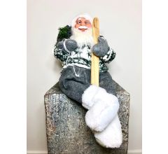 Luxe Afgewerkte Kerst Decoratie Kerstman Zittend Grijs - 60 cm