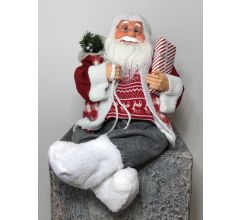 Luxe Afgewerkte Kerst Decoratie Kerstman Zittend Rood - 60 cm