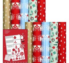 COSY COTTAGE - kerstpapier assortiment cadeaupapier inpakpapier voor kerstmis - 2 meter x 70 cm - 1