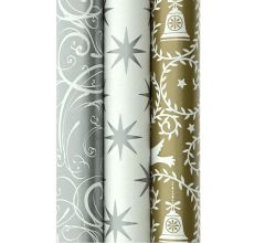 Assortiment cadeaupapier - inpakpapier voor kerstmis zilver en goud - 200 x 70 cm - 3 rollen