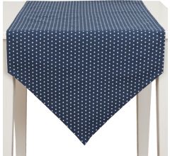 Clayre & Eef - Tafelloper - Twinkle Little Star - Donkerblauw met wit - 50 x 160 cm