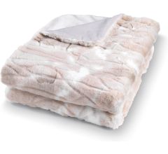 Dutch Decor - ROEL - Plaid bontlook 130x170 cm - zand - beige - roze - wit - superzacht - Deken