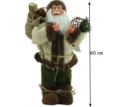 Luxe Afgewerkte Kerst Decoratie Kerstman Staand Creme/Bruin 60cm