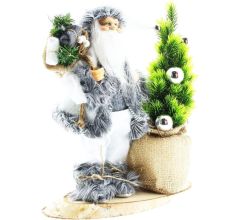 Luxe Afgewerkte Kerst Decoratie Kerstman Staand Naast Kerstboom - Wit-Wit - 30cm