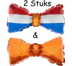 2 x Folie Ballon Vlinderdas - Haarband - Rood Wit Blauw en Oranje - Ek/WK - Koningsdag - 22 x 12 cm