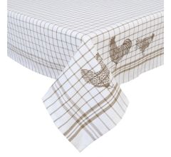 Clayre & Eef - Tafelkleed - textielserie Landelijk - geruit - Kippen & Hanen - 130 x 180 cm