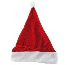 Pluche Kerstmuts rood met pompon rood met wit 30 x 45 cm
