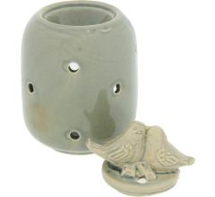Keramische Oliebrander - Aromabrander Voor Geuroliën Of Waxmelts - Vogels - 9 x 9 x 14 cm - Olijfg