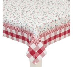 Katoenen - Tafelkleed- Tafellaken  - 100 x 100cm - Bloemen, roosjes in wit met rood en zacht blauw