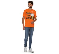 Oranje - T-Shirt Heren - Koningsdag - Willy een biertje ? - 100% Katoen - Maat L - 52/54