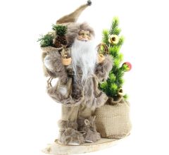 Luxe Afgewerkte Kerst Decoratie Kerstman Staand Naast Kerstboom - Wit-Bruin - 30cm