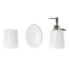 Badkamerset van Mat Keramiek - Zeeppomp, Zeepbakje & Beker - Wit