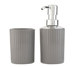 Clayre & Eef - Badkamerset Glas 2-delig - Zeeppomp & Beker - Grijs