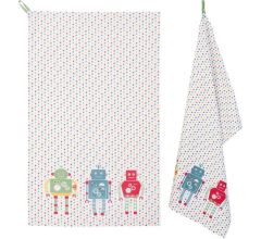 Clayre & Eef - Katoenen Theedoek - Keukendoek - Robots en sterren - 50 x 85 cm - 3 Stuks