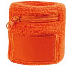 Benza Pols zweetbandjes met opbergvakje en rits - Oranje 6 cm - 2 stuks
