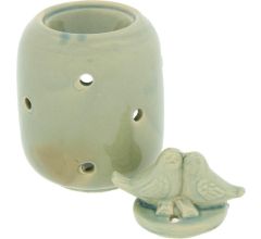 Keramische Oliebrander - Aromabrander Voor Geuroliën Of Waxmelts - Vogels - 9 x 9 x 14 cm - Groen