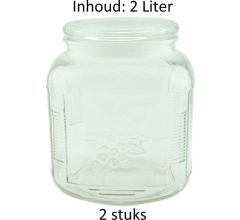 Glazen Voorraadpot 2 Liter - Druiven Motief - luchtdicht deksel - Ø 14 X 17 CM - 2 Stuks
