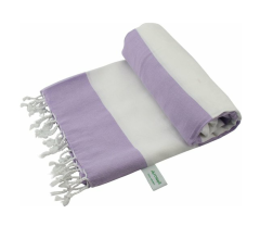 Arowell Double Banded Pestemal - Fouta - Hamamdoek - Hammamdoek - Lila - Wit - 180 x 100 cm