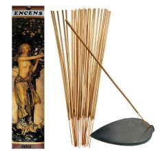 Wierookhouder speksteen blad 13 cm &amp; Wierook Amber 40 Stokjes