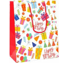 Luxe Cadeautas Met koord - 24 x 10 x 33,5 cm - Happy Birthday - Multi Kleuren - 12 Stuks