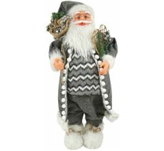 XL Luxe Kerst Decoratie Kerstman Staand Grijs-Wit - 70cm