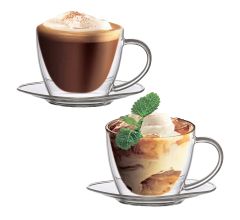 Boral -  Mondgeblazen cappuccino, latte macchiato Dubbelwandige kop en schotel met oor - 250 ml - 2