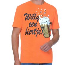 Oranje - T-Shirt Heren - Koningsdag - Willy een biertje? - 100% Katoen - Maat XL - 56/58