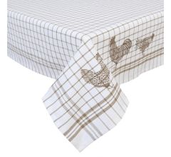 Clayre & Eef - Tafelkleed - textielserie Landelijk - geruit - Kippen & Hanen - 150 x 250 cm