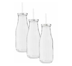 Clayre & Eef - Fles met rietjes - Ø 6×19 cm - 400 ml - 3 stuks