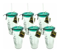 Gusta drinkglas met rietje en deksel – 550ml - Groen – 6 Stuks