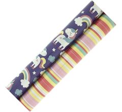 Assortiment inpakpapier cadeaupapier voor kinderen met strepen en Unicorn HO109 - 10 mtr x 70 - 2 r