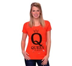 Oranje Dames T-Shirt - Queen Of Hearts -  Voor Koningsdag - Holland - Maat: M