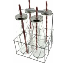 4 drinkflessen Met Rietjes In Praktisch Metalen Flessenrek