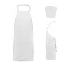 Benza Schort Keukenschort voor volwassenen 75 x 85 cm en koksmuts - Wit