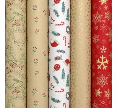 WINTER GARDEN assortiment cadeaupapier inpakpapier voor kerstmis - 2 meter x 70 cm - 5 rollen