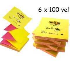 Memoblok 3m post-it z-note n330 76x76mm neon roze/geel - 6 x 100 vel