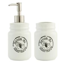 Clayre & Eef - Badkamerset - 2-delig - Savon de Marseille - Tandenborstelbeker en zeeppomp