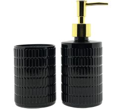 Zeeppomp - Zeepdispenser & Glas / Tandenborstelhouder - Zwart